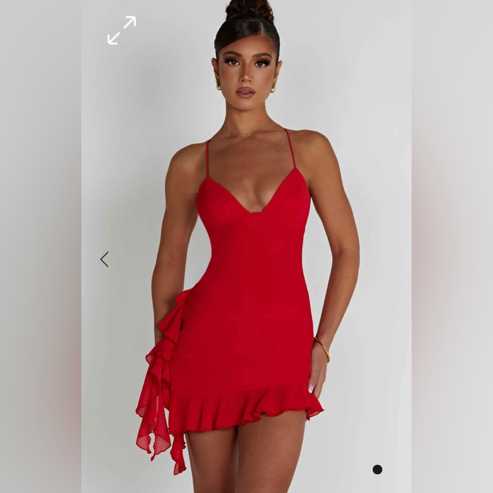 Red Ruffle Trim Mini Dress - Women